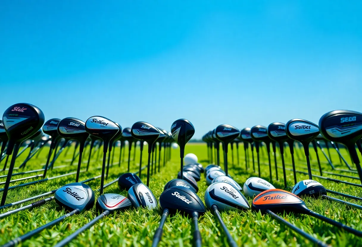 Diverse golf drivers on a green field