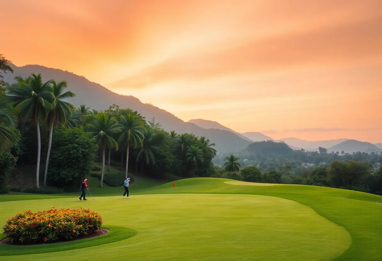 Golfers enjoying a round at a Central Vietnam golf course