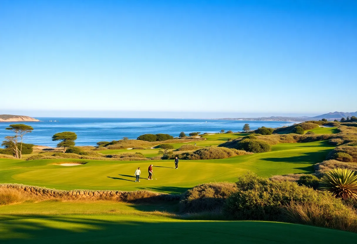 Cypress Point golf course with players and coastal scenery