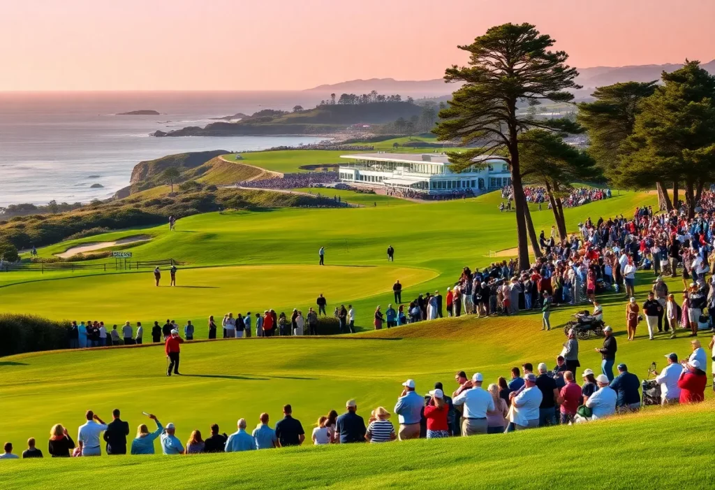 Golf tournament at Torrey Pines with players and spectators
