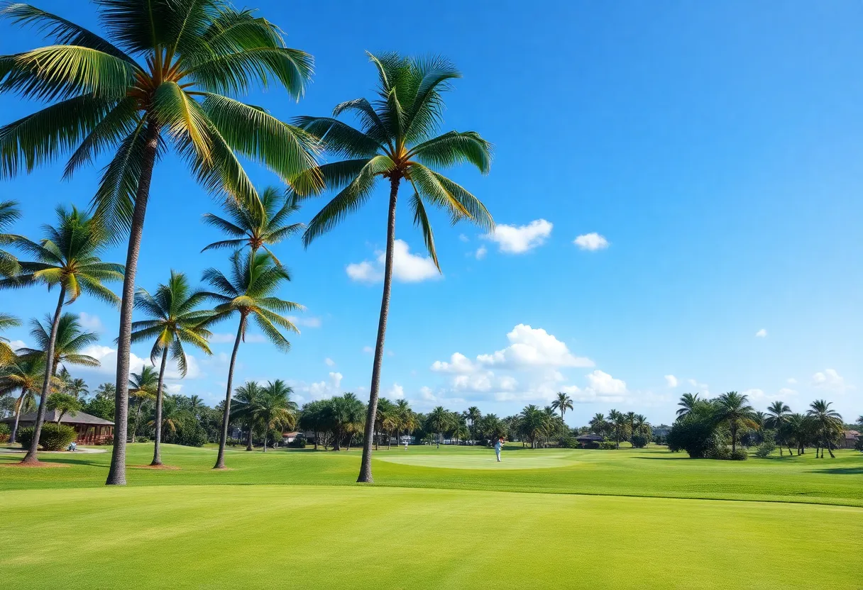 A beautiful golf course in Florida with golfers playing