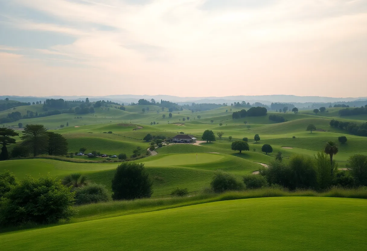 Scenic view of a golf course surrounded by nature