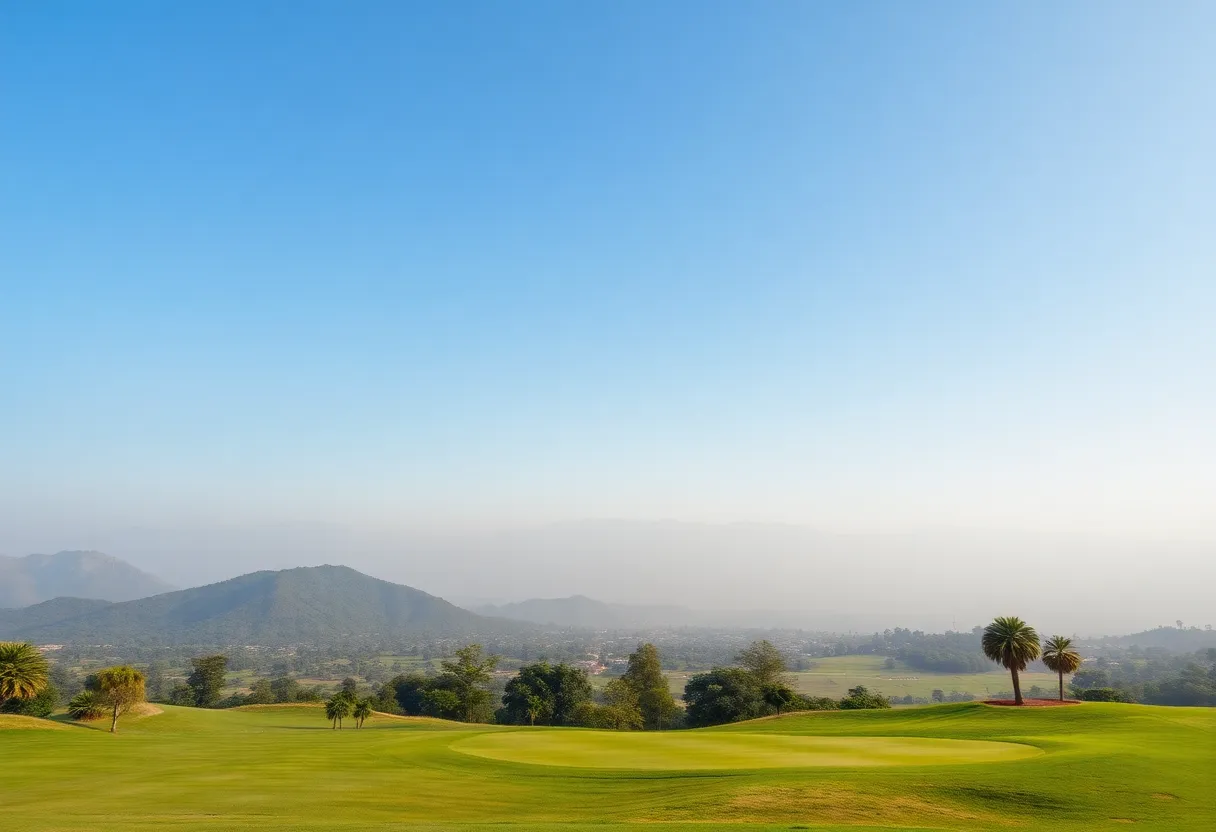 Beautiful view of an Indian golf course surrounded by mountains