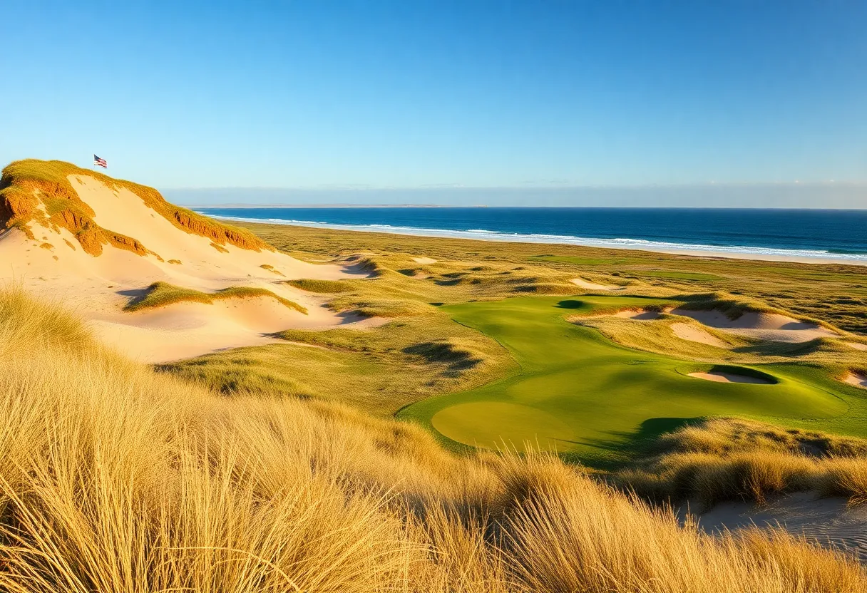 Panoramic view of the new MacLeod Course with sand dunes and the North Sea