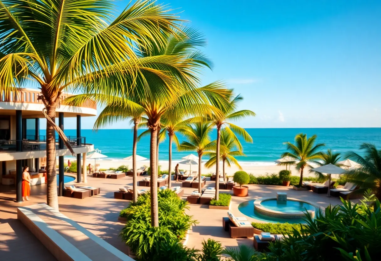 A stunning view of Mar-a-Lago Club surrounded by palm trees and ocean