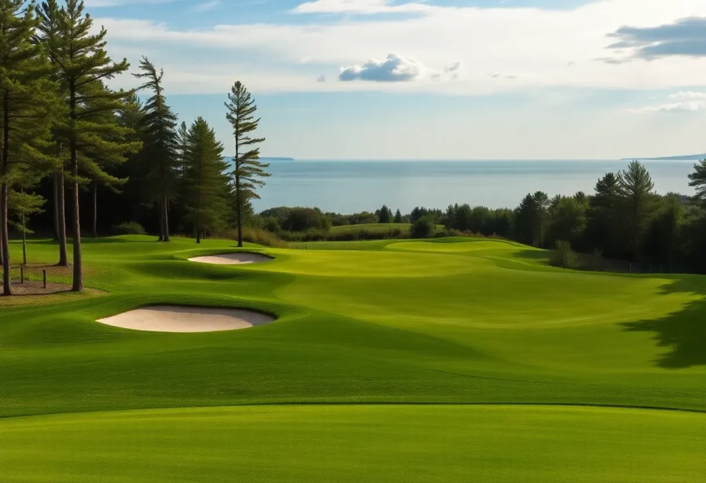 Scenic view of a Michigan golf course with rolling hills