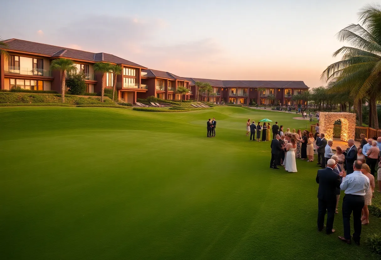 Guests celebrating at Modry Las Golf Resort's 15th anniversary