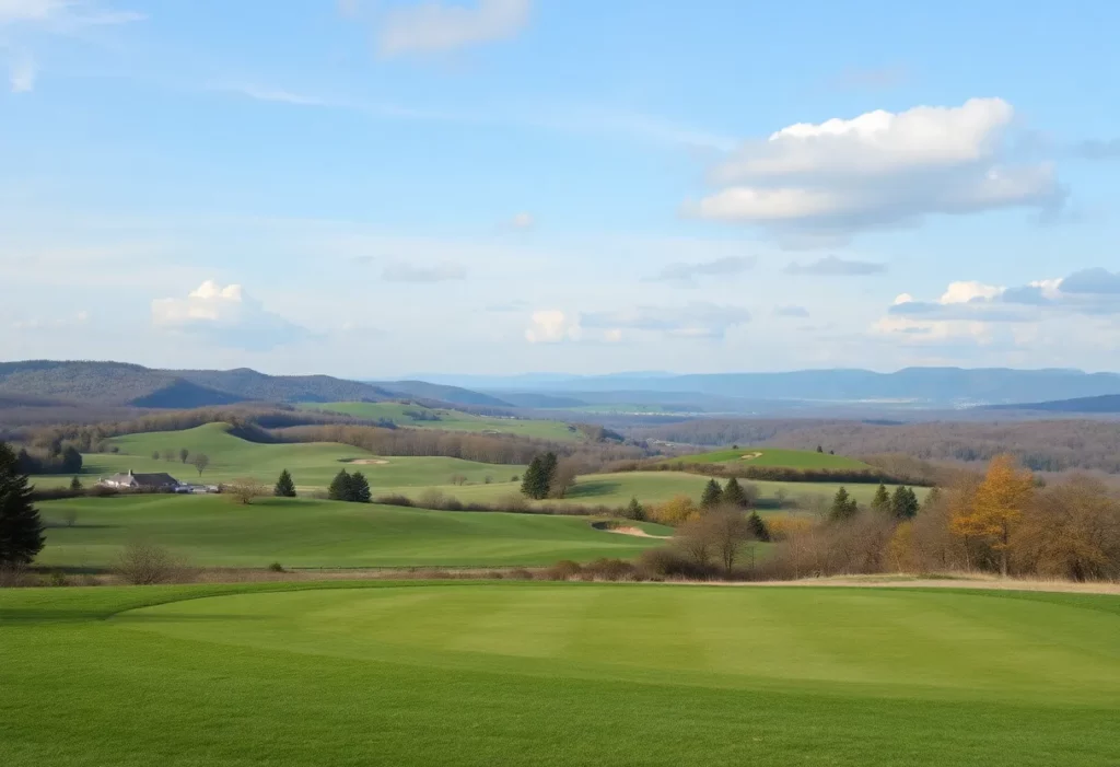 A picturesque New York golf course showcasing rolling hills and lush greenery