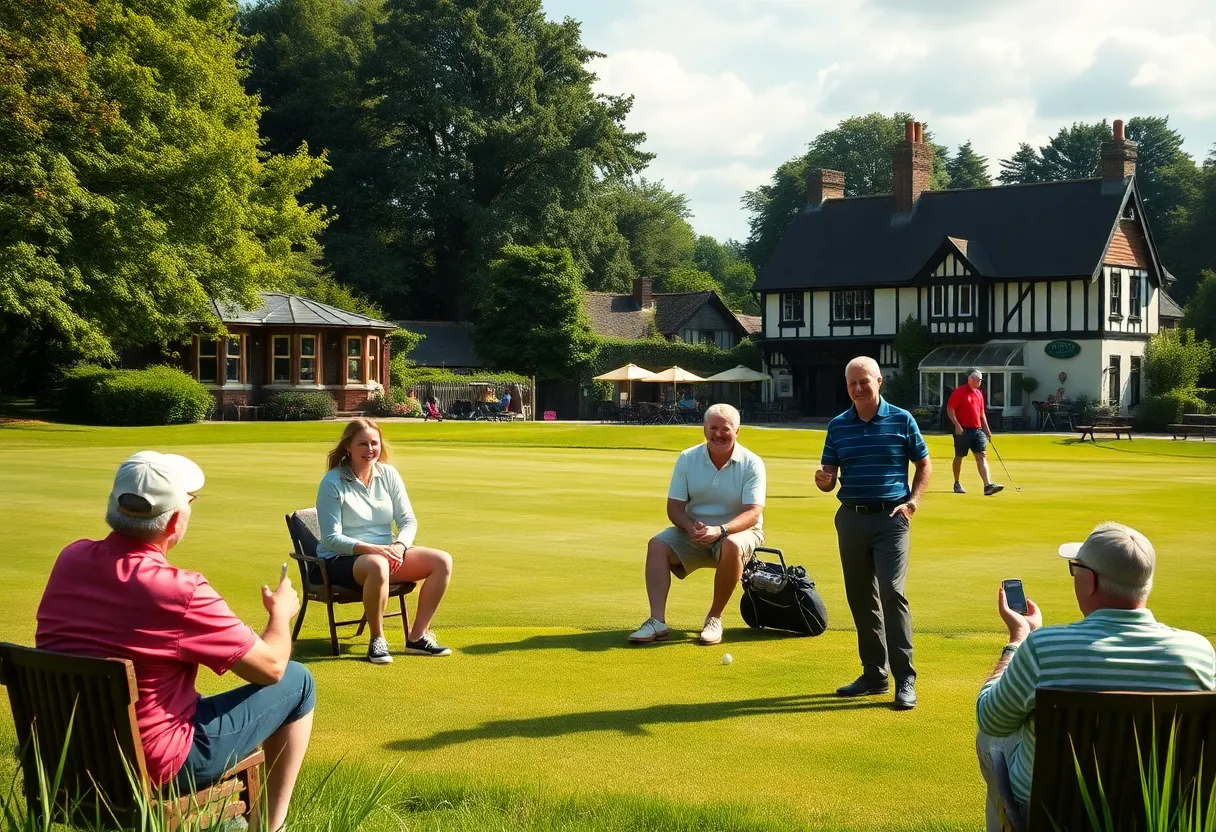 Scenic view of a golf course in the UK with traditional British elements