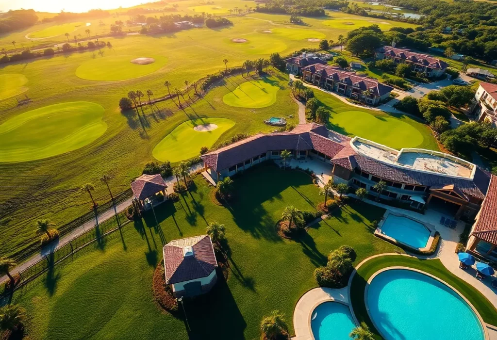 Aerial view of PGA National Resort & Spa with golf courses