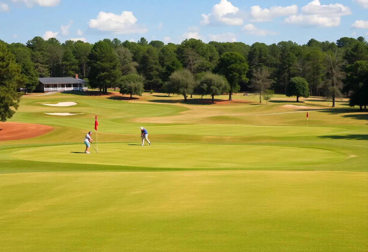 Golfers playing on a lush public golf course in Georgia