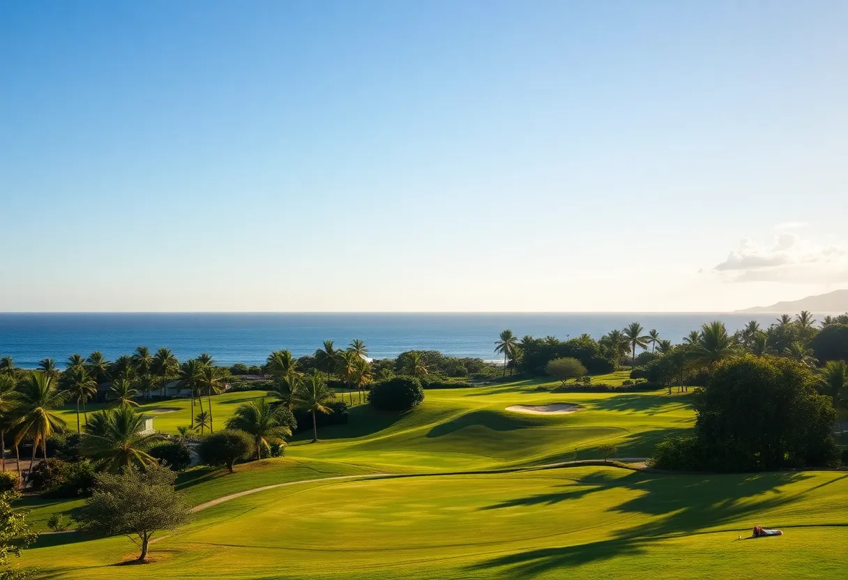 Scenic view of Punta Mita golf course with ocean backdrop