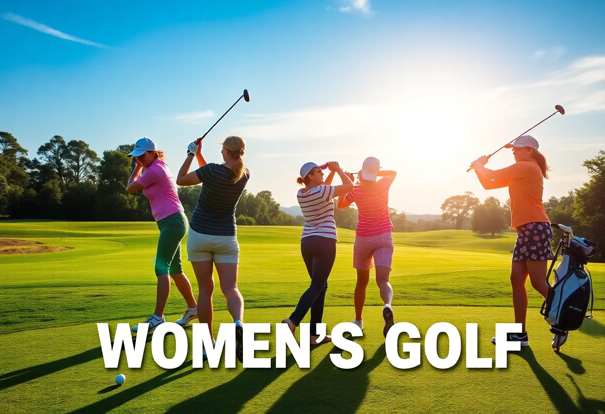 Diverse women golfers playing on a beautiful golf course.