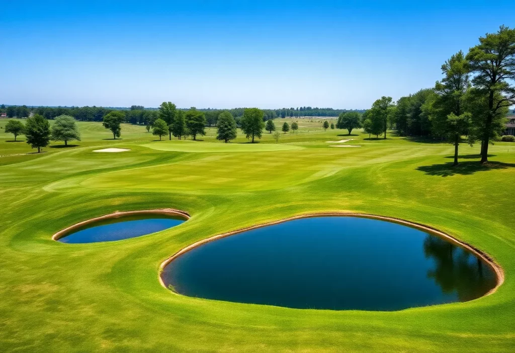 Scenic view of Bay Hill Golf Course with hilly layout and ponds