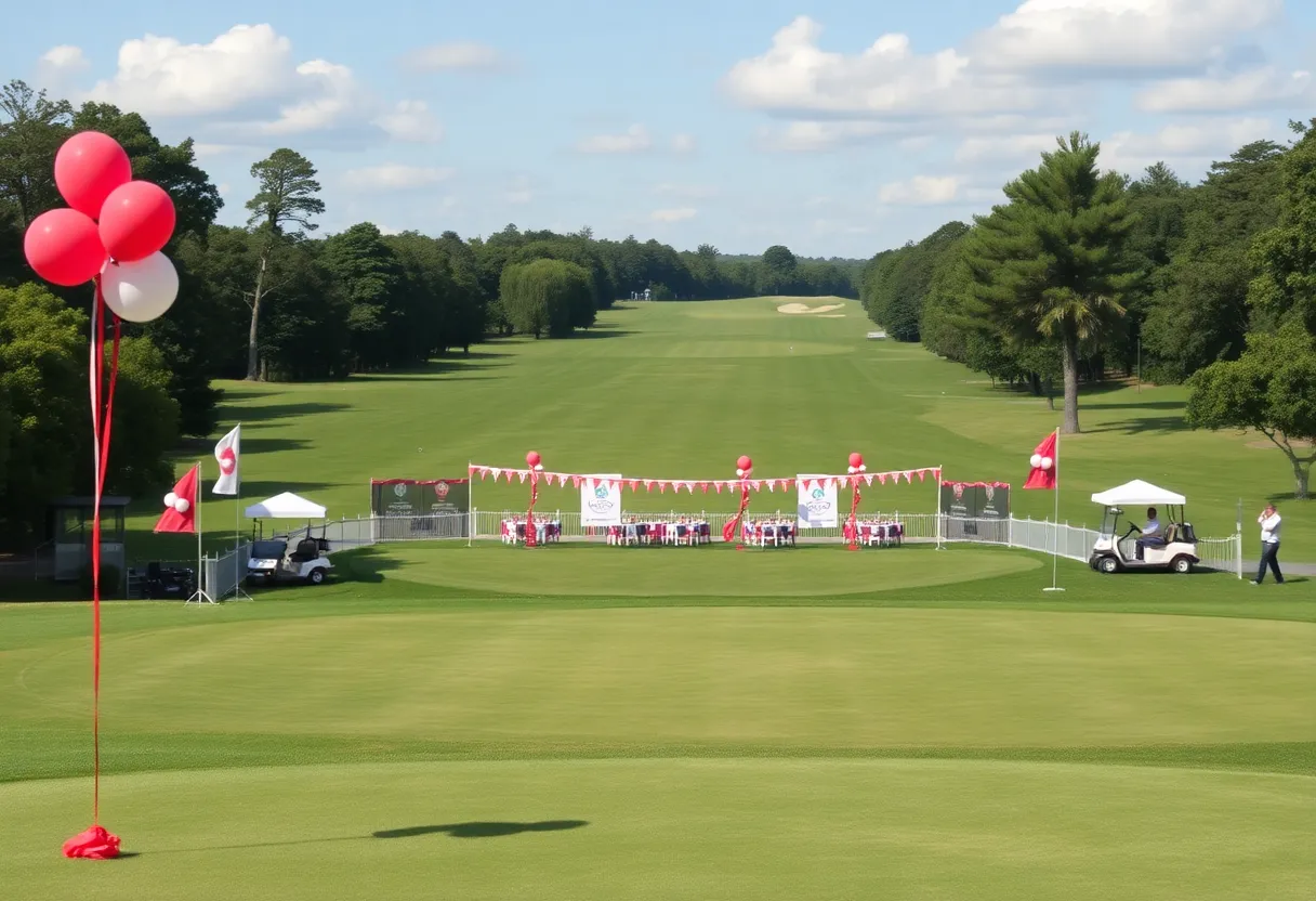 Golfers celebrating a championship win at a golf course.