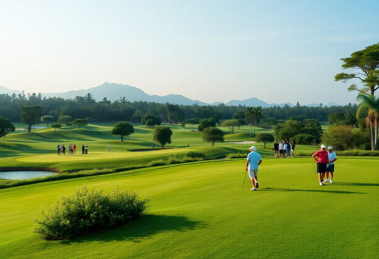 Golfers playing on a championship golf course in Central Vietnam