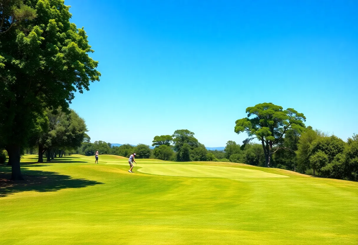 Lush green golf course in Connecticut with golfers playing