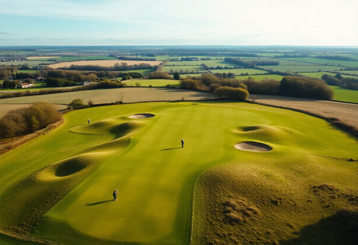 Aerial view of a golf course in England