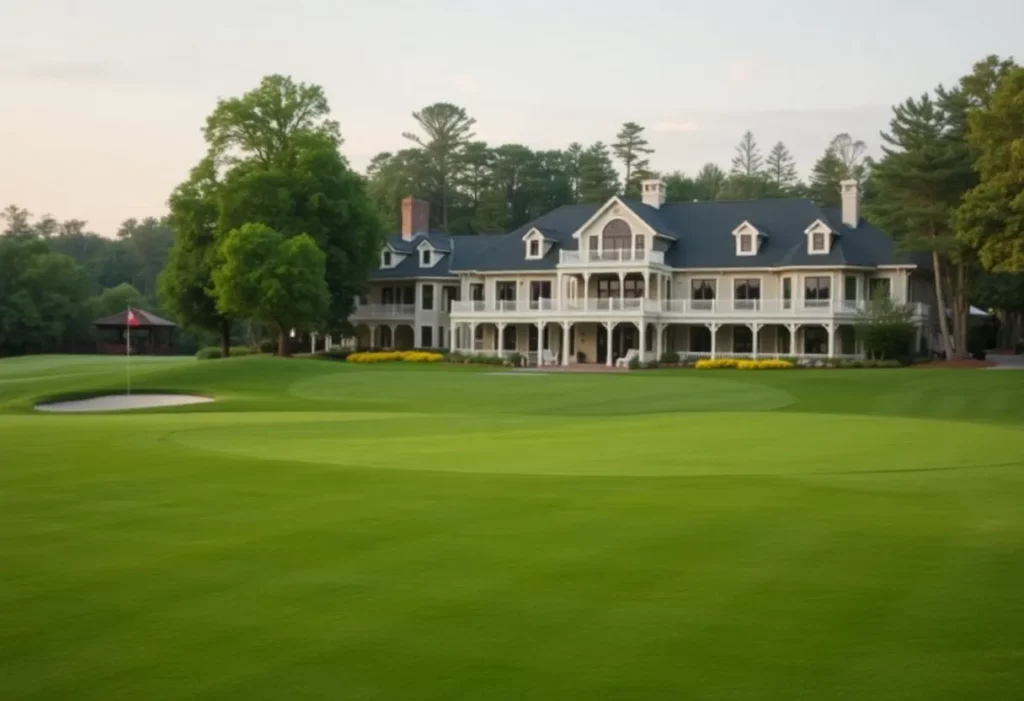 A picturesque view of a luxury golf course representing costly golf trips.