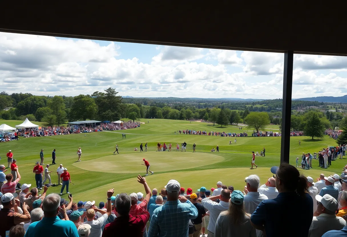 Fans celebrating at a golf tournament
