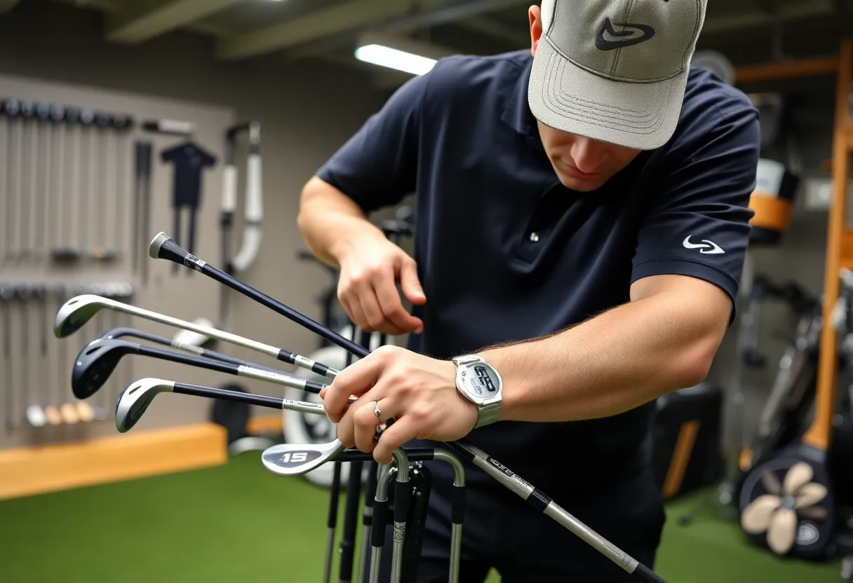 Golfer customizing golf clubs for better performance