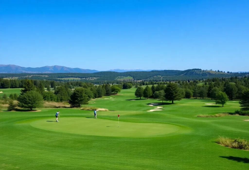 Golfers playing on a picturesque golf course