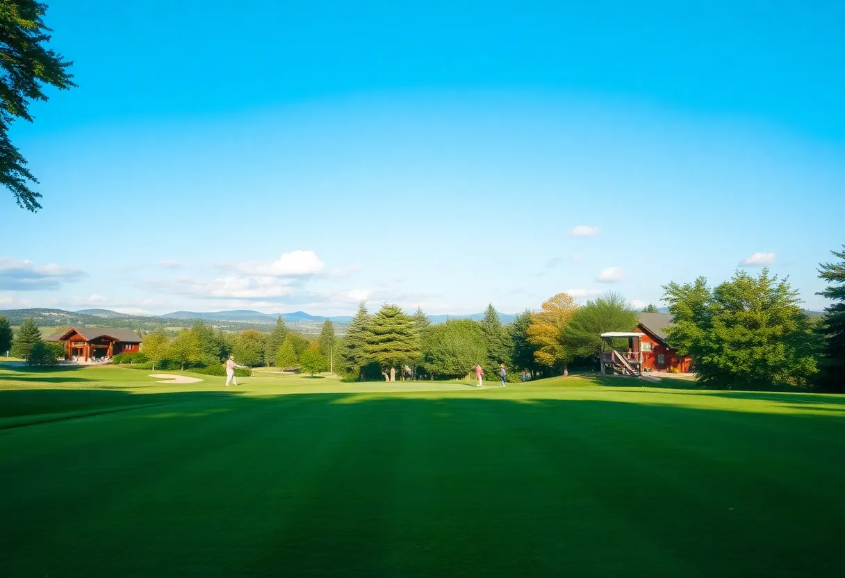 A picturesque view of a golf course showcasing community engagement in sports activities.