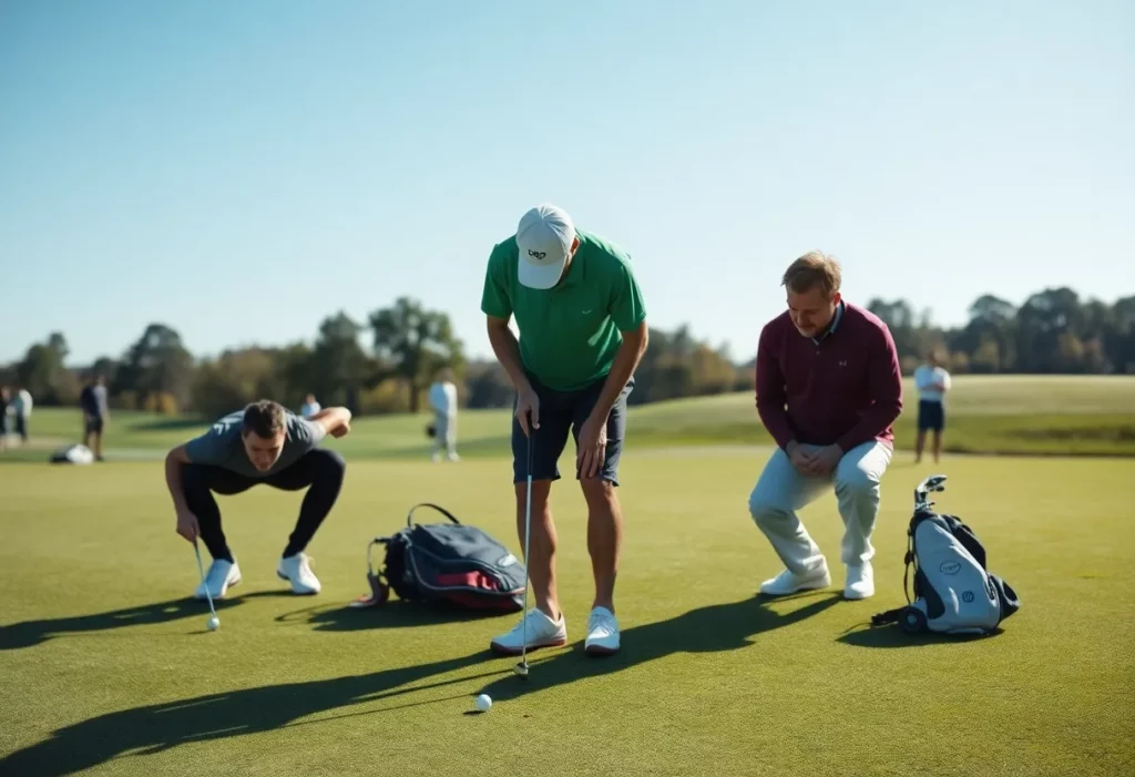 Golfers using the AimPoint system to read the green