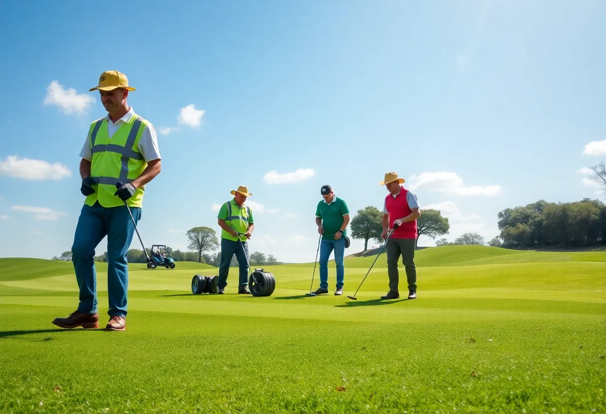Greenkeepers working on a golf course at Mid Ocean Club