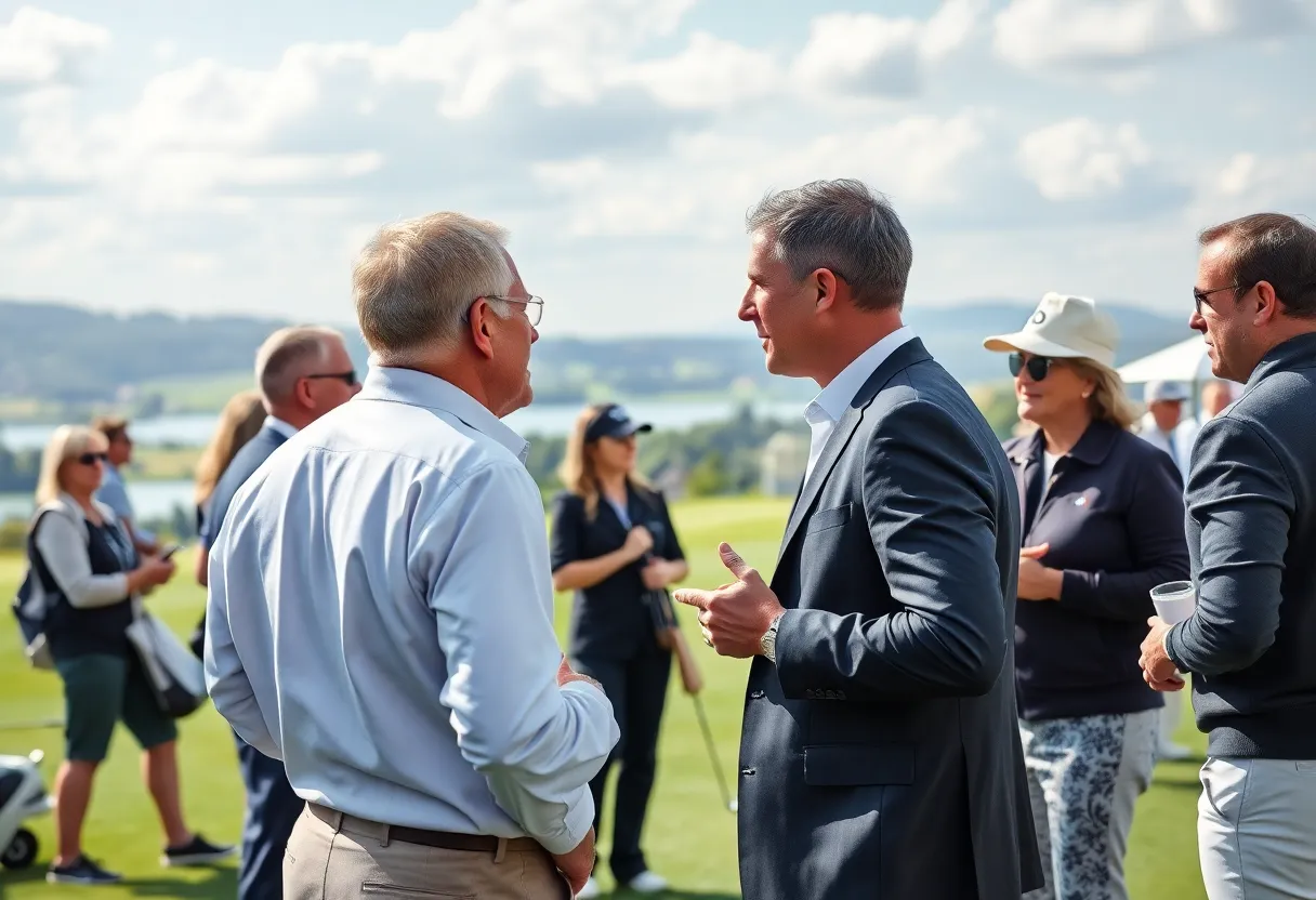 Golf professionals networking at an international golf event