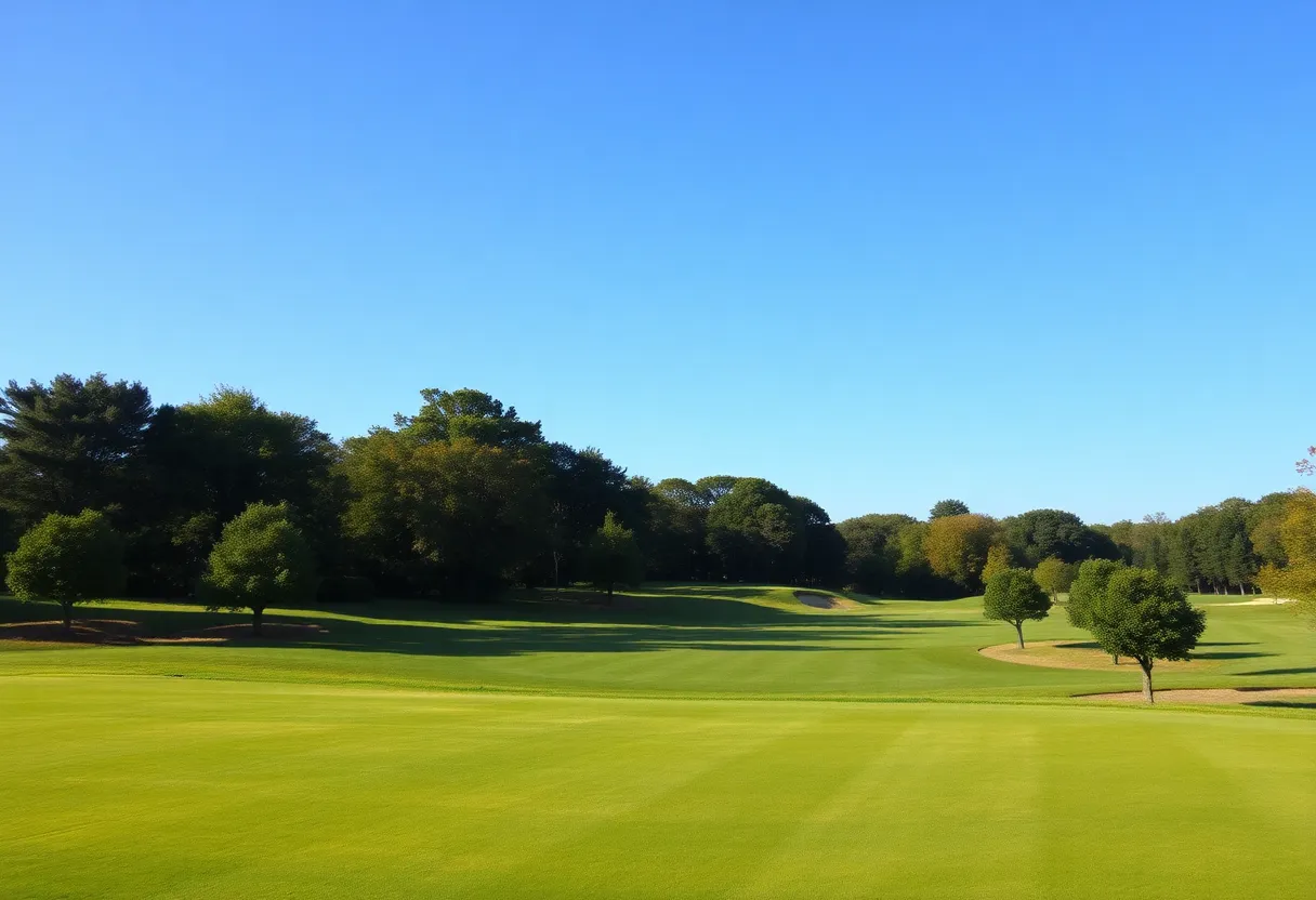 View of a well-maintained golf course with clear skies