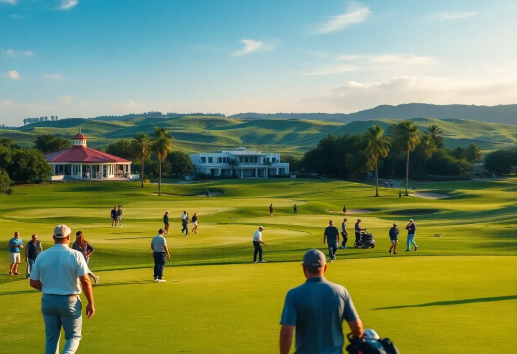 A luxurious golf resort with a green course