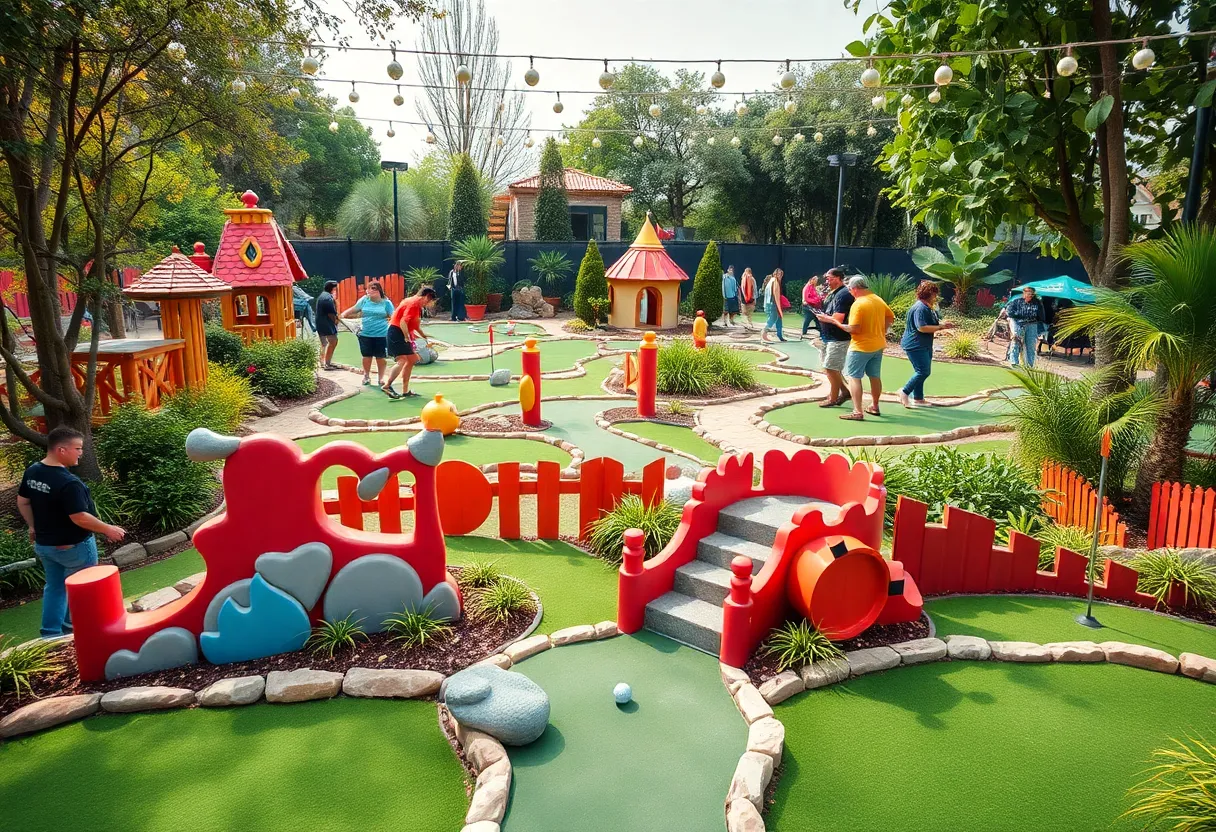 Players enjoying a fun mini golf course