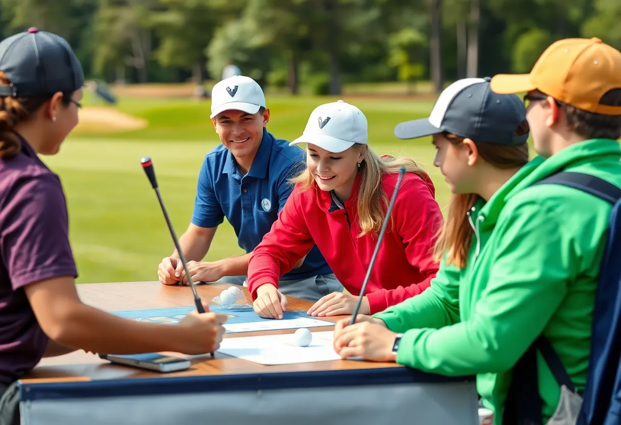 Students engaging in hands-on golf event management activities at Myrtle Beach.