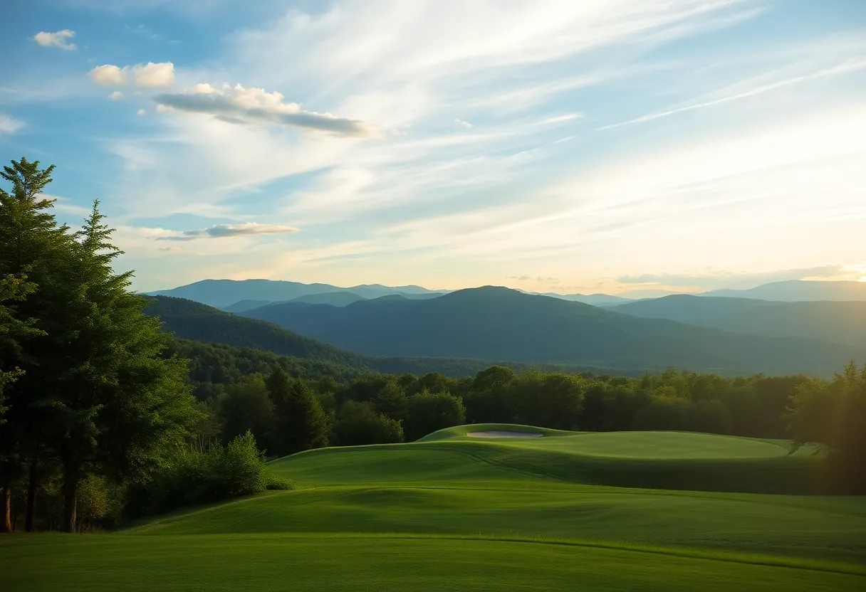 Breathtaking view of a golf course in North Carolina with mountains