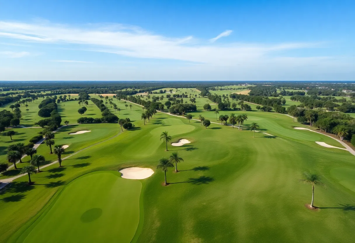 A beautiful golf course in Orlando with lush greens and blue skies.