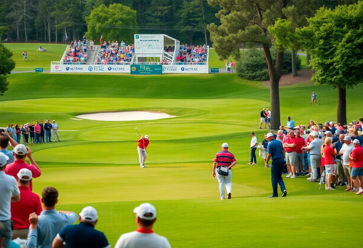 Golfers competing in a PGA Tour event on a sunny day