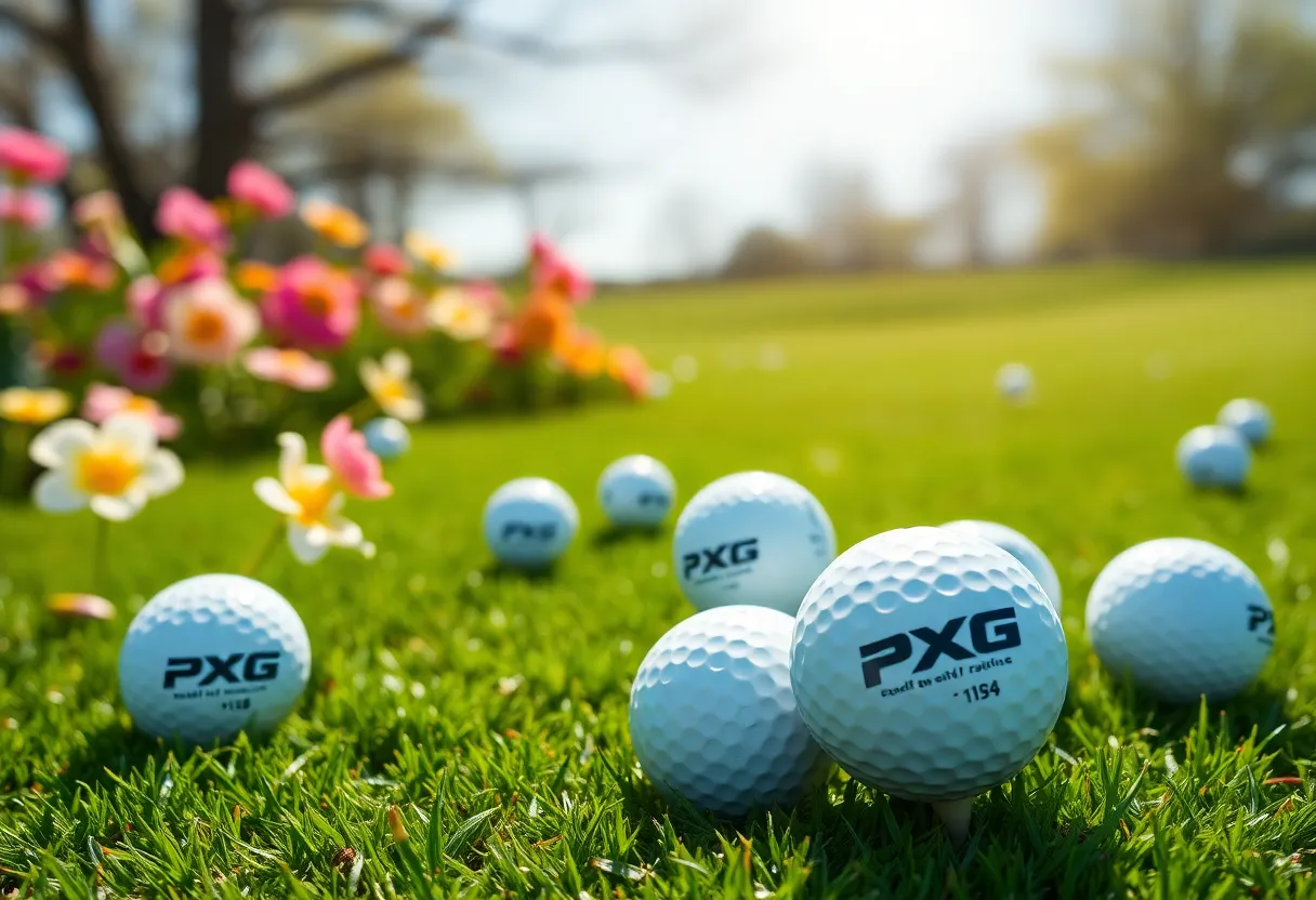 PXG golf balls on a sunny golf course