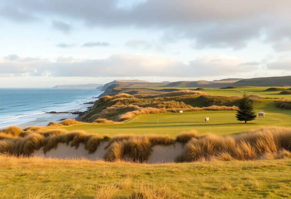 Coastal erosion defense project featuring sand dunes and sheep