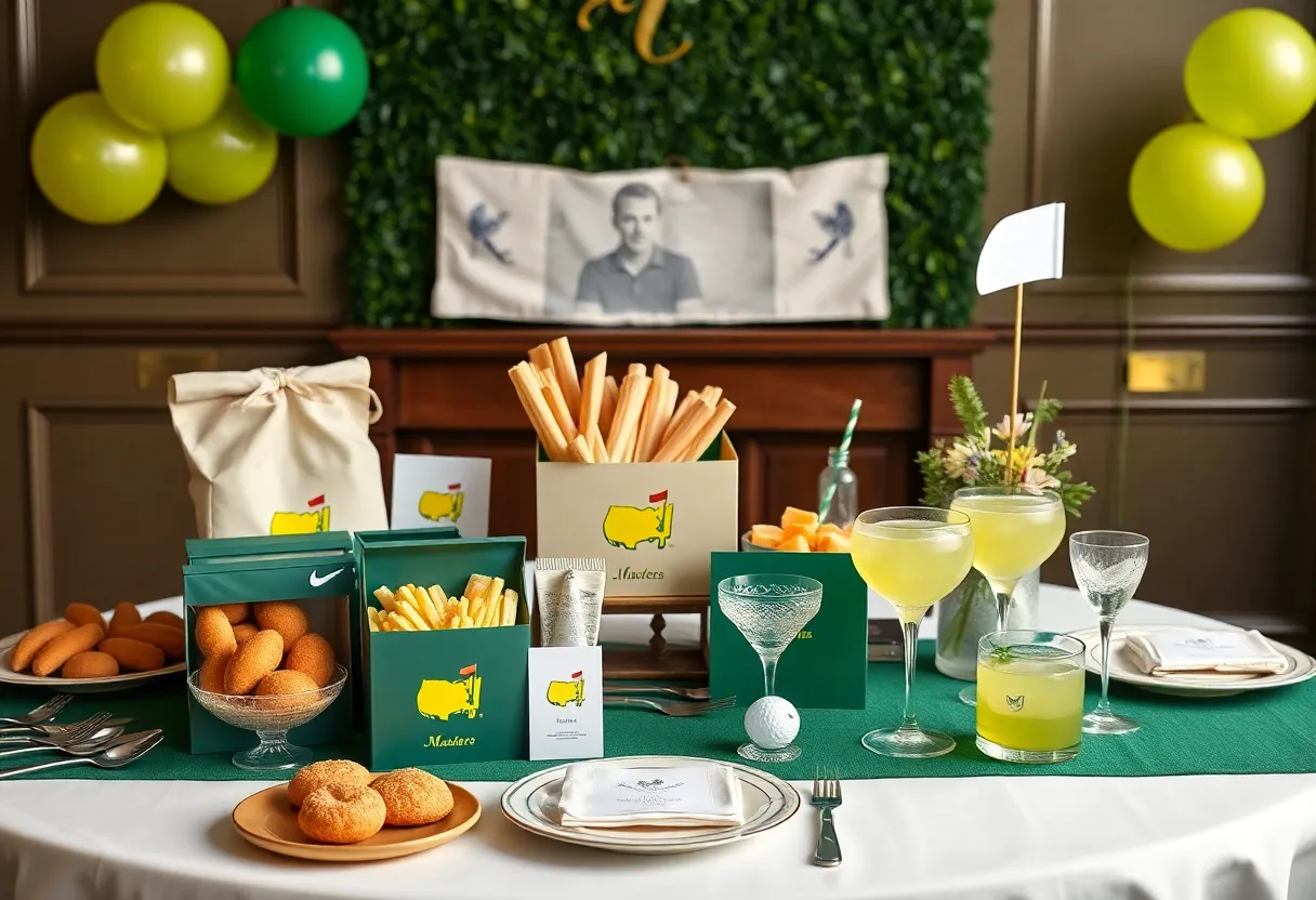 Table set with Masters food packages and Azalea Cocktail Kit