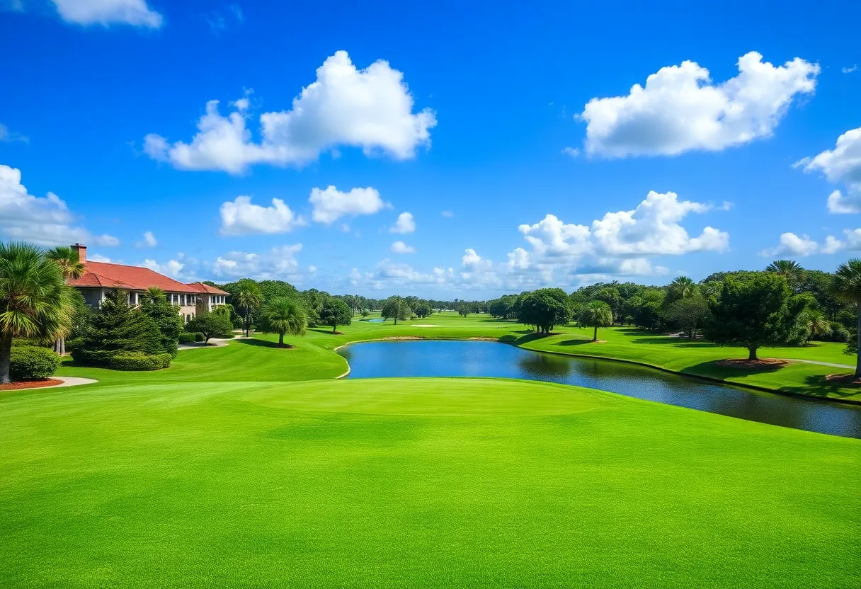Golf course view of TPC Sawgrass with the famous island green