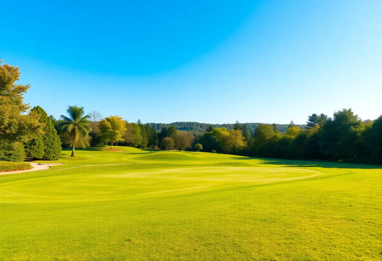 Scenic view of a golf course with lush greenery