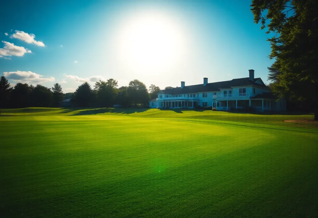 A luxurious golf course representing leisure and political responsibility.