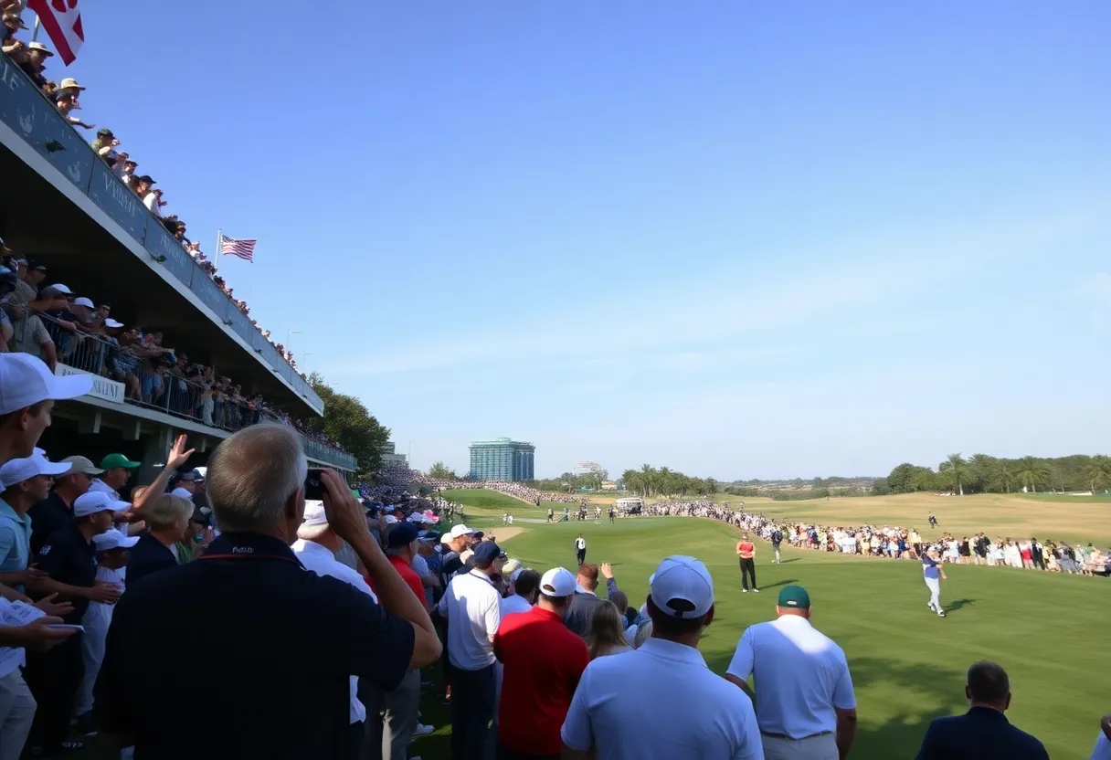 Scene from Day 3 of the Valspar Championship with golfers and spectators.