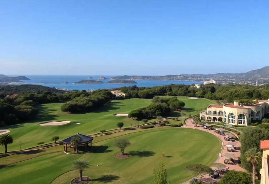 Stunning view of Arabella Golf Resort Mallorca with golf courses and luxury hotels.