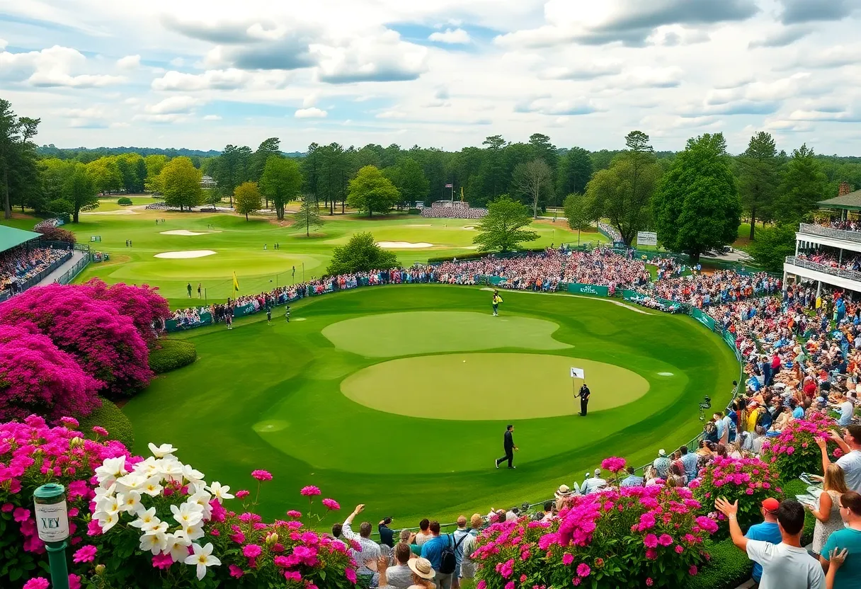 Scenic view of Augusta National Golf Club with blooming azaleas