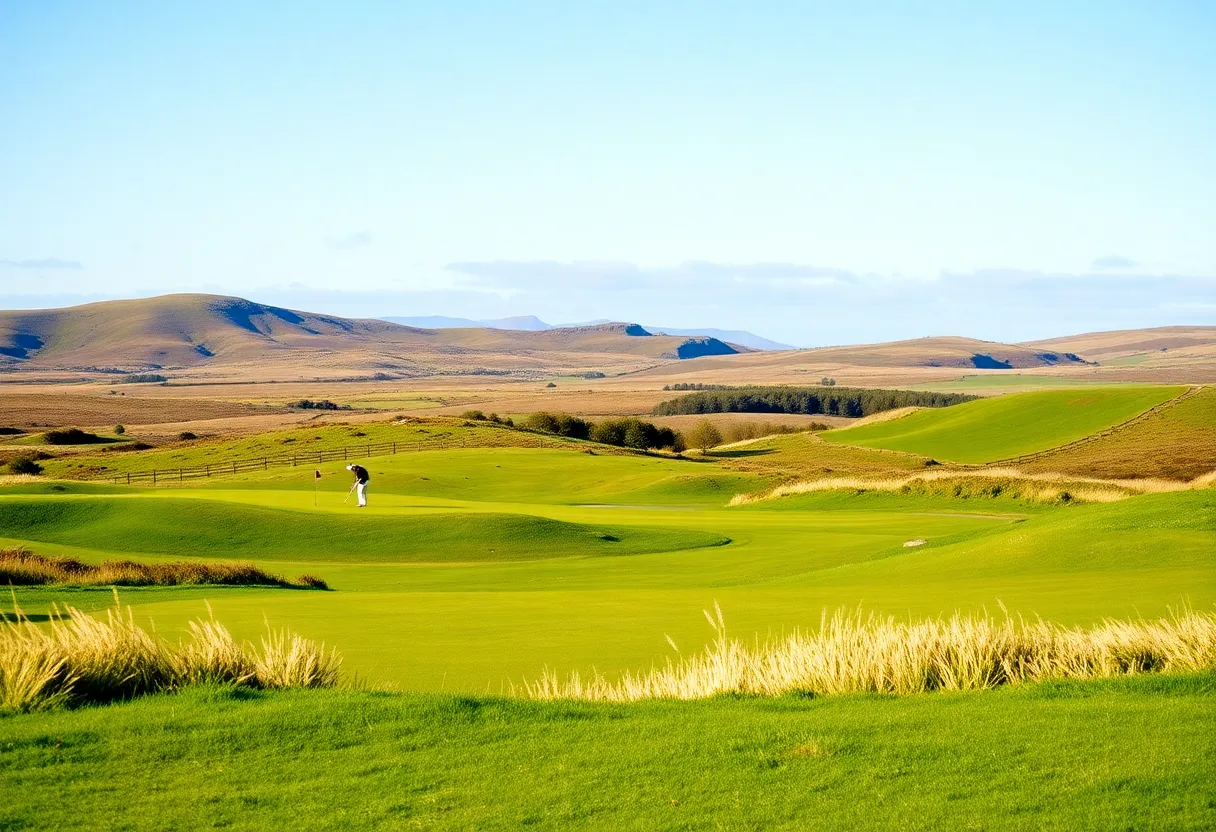 Beautiful landscape of Ayrshire golf course with golfers