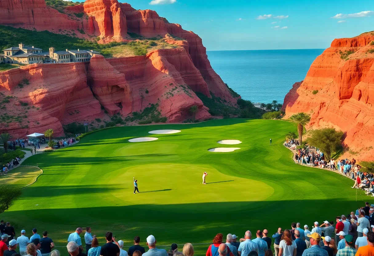 Golf tournament at Black Desert Resort with scenic cliffs
