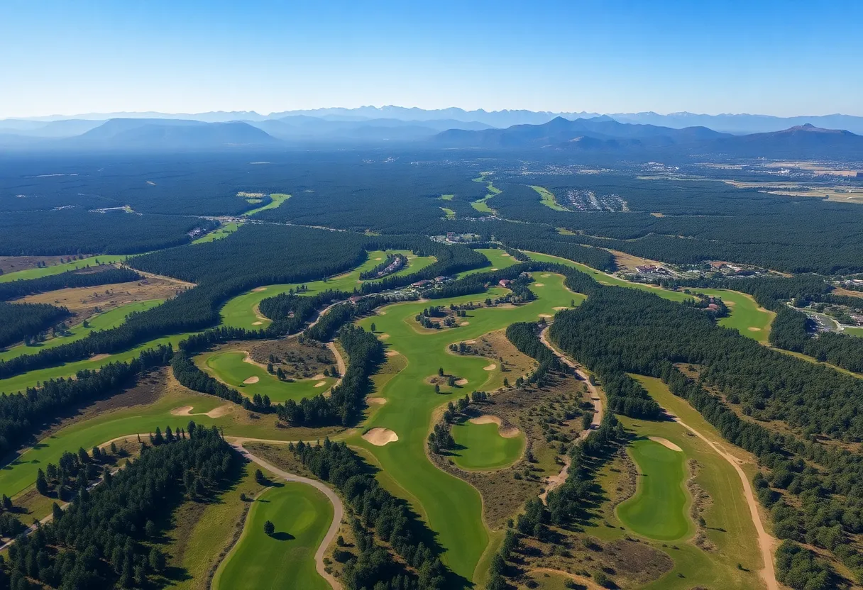 Aerial view of Castle Pines Golf Course, the longest course at 8,130 yards.