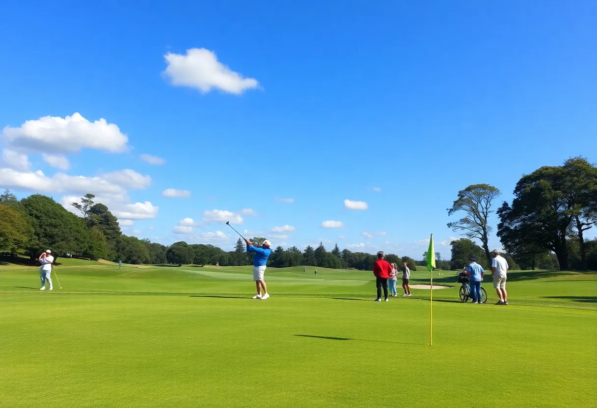 Golfers participating in charity tournaments on a picturesque golf course